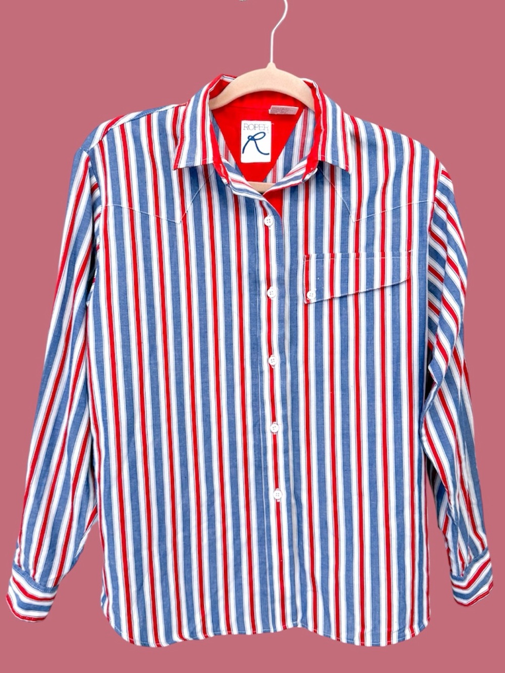 Vintage roper red white and blue button down stripe western shirt